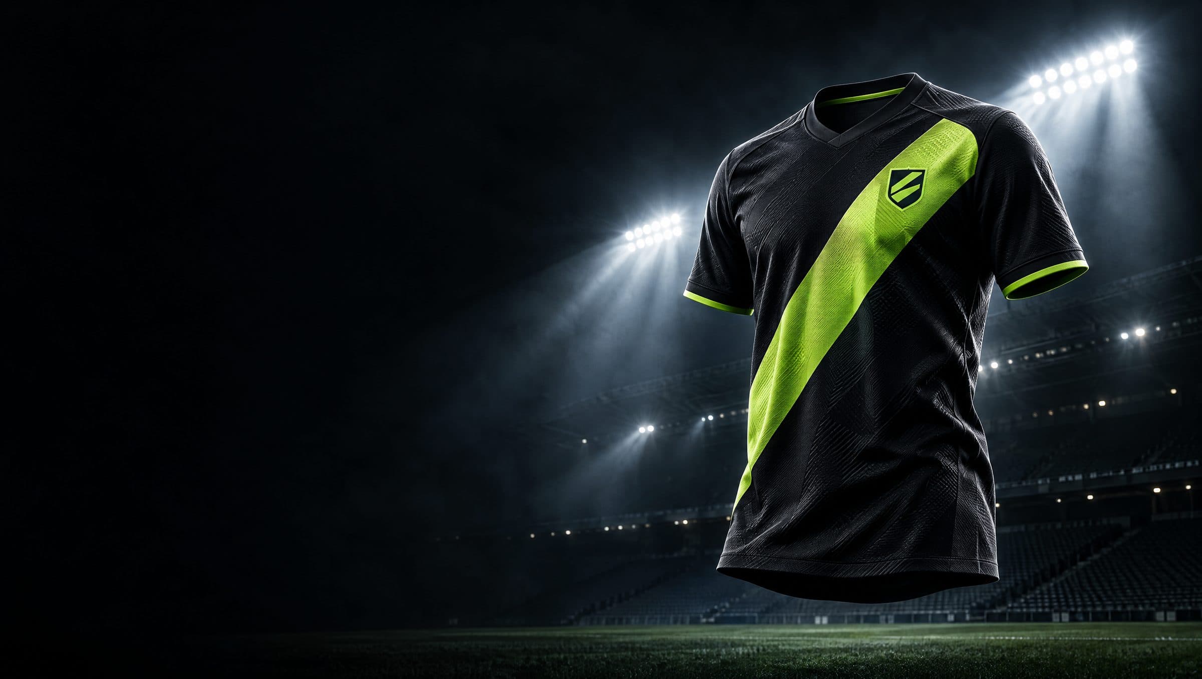 Black and lime shirt floating under stadium floodlights